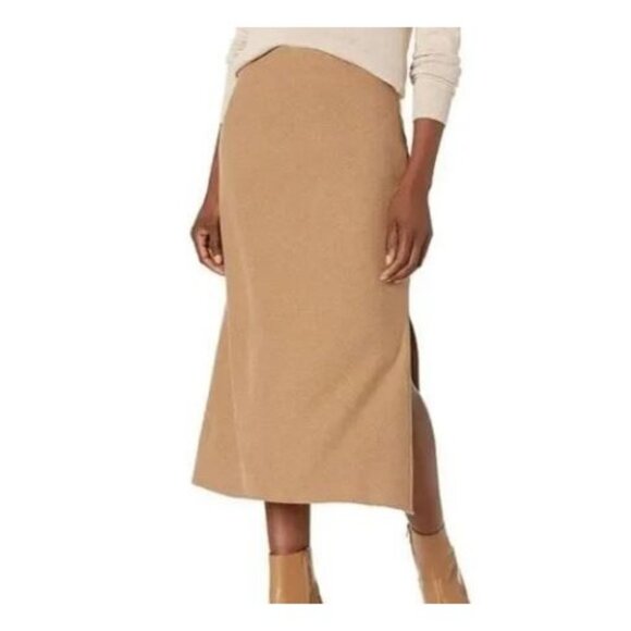 Vince Womens Tan Brushed Flannel Side Slit Midi Skirt Size 16 - Picture 1 of 5